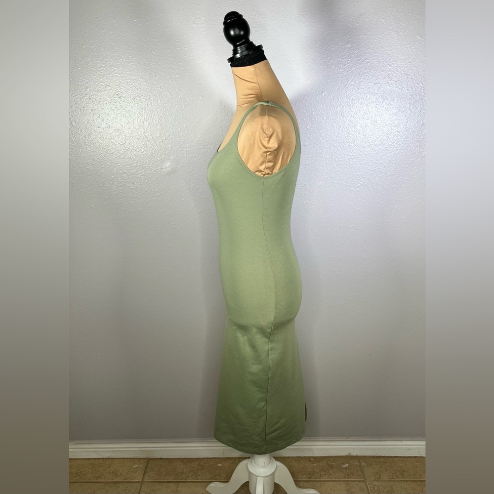 Zara sagegreen stretch knit bodycon tank midi dress M casual minimalist vacation - Picture 4 of 12